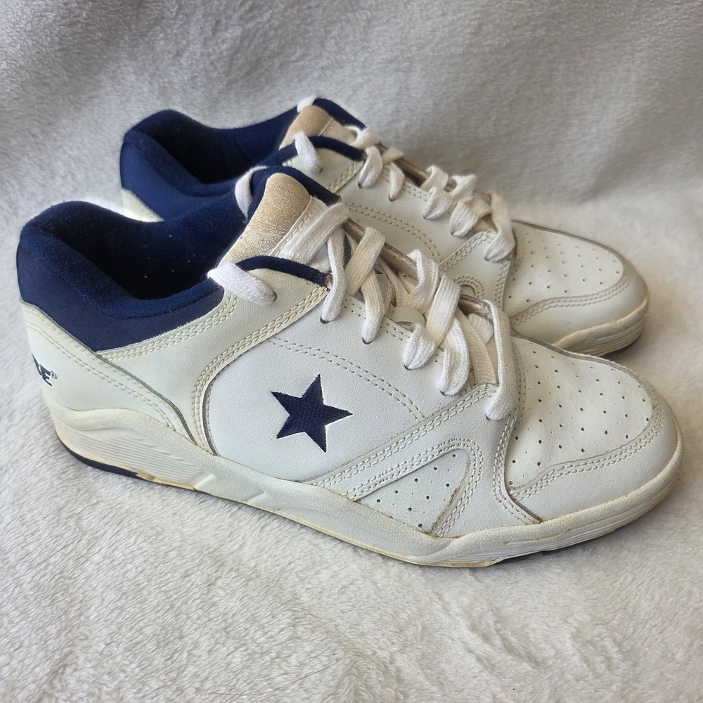 Vintage 80s/90s One Star Converse Leather Low Top Basketball Shoes White Navy...